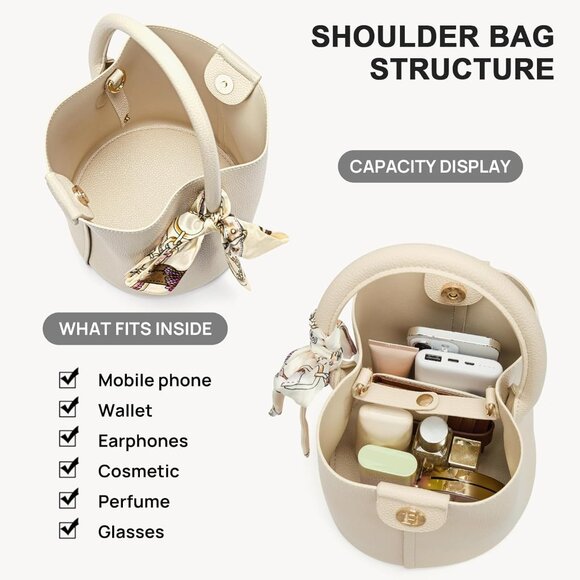 Small Crossbody Bags for Women Vegan Leather Mini Bucket Handbag Removable Shoul - Picture 4 of 6